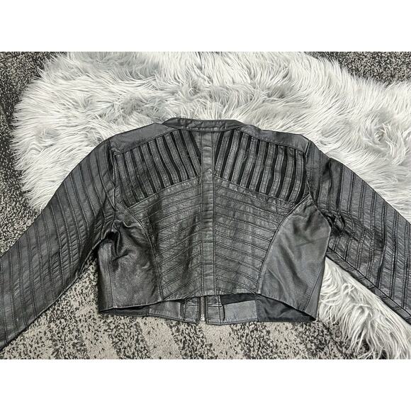 Bebe Black Leather Mesh Crop Jacket Size Medium - Picture 4 of 4